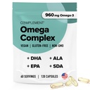 Complement Vegan Omega 3 Supplement- 960mg Omega-3 Vetzuren, DHA, EPA, SDA, ALA Supplement - Immune Support- 60 porties, 120 vloeibare capsules