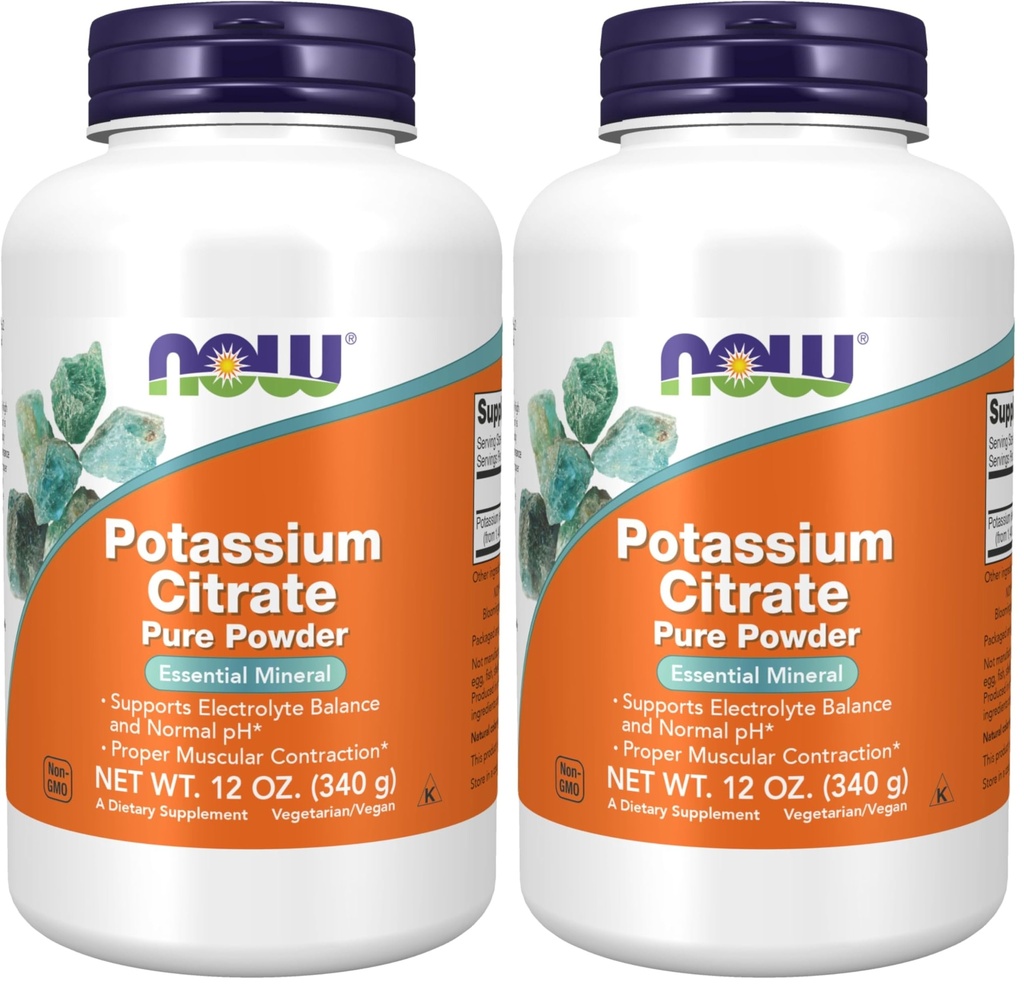 NU Supplementen, Kalium Citroenpoeder, Ondersteunt Elektrolytbalans en Normale pH*, Essentiële Minerale, 12-Ounce (Pack of 2)
