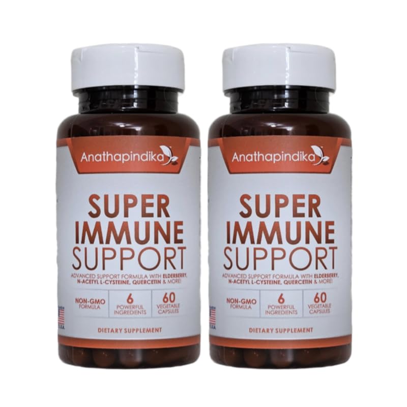 Anathapindika Super Immune Support, 6-in-1 Immune Supplement, N-Acetyl Cysteine (NAC) 200mg Quercetin Elderberry Chlorella Chaga & Bromelain (2-Pack, 60-Day Supply)
