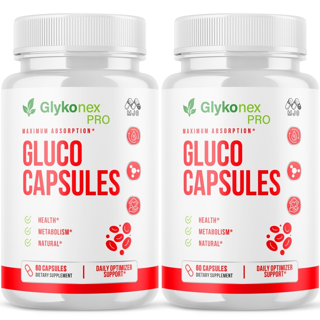 (2 Pack) Gluco Capsules, Official Glykonex Pro Gluco Pills with All Natural Ingredients, Maximum Strength Glykonix Supplement Vitamins Supporting Optimal Wellness and Health Naturally (120 Capsules)