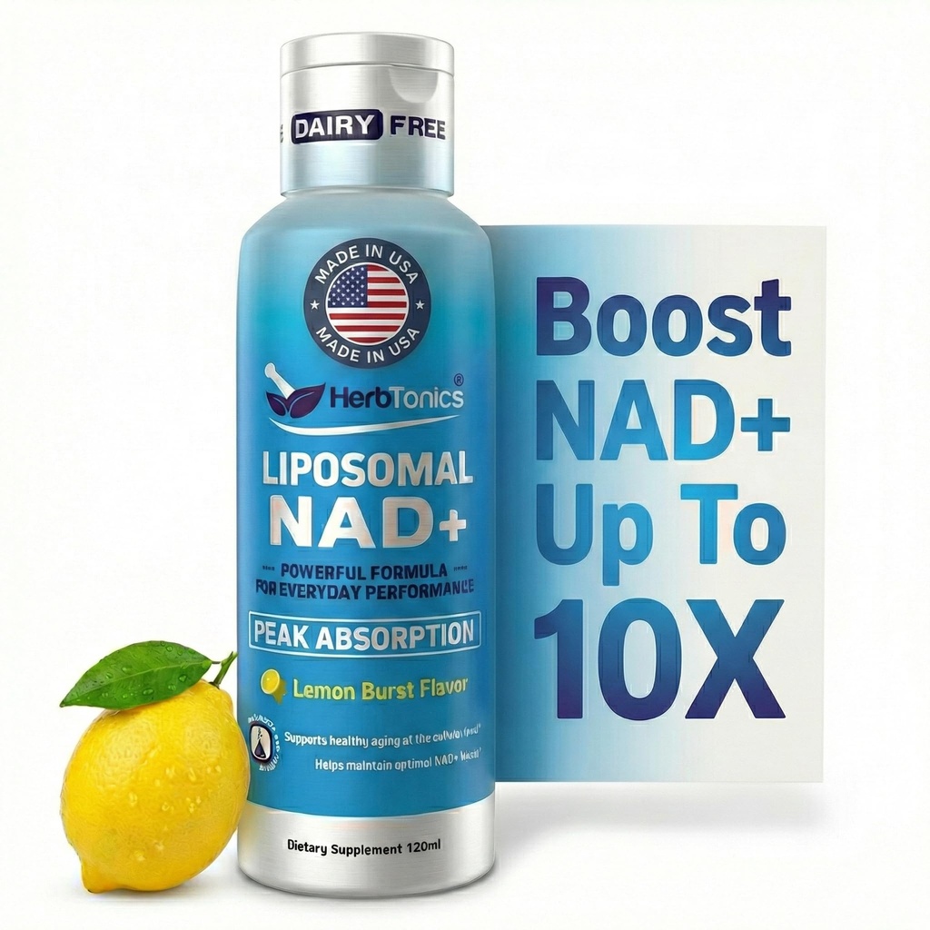 Herbtonics Liposomal NAD+ for Cellular Energy | Supports Healthy Aging, Focus & Metabolism | Liposomal Delivery - Designed for Superior Absorption | 120ML Vegan Liquid Supplement (1 Month Supply)