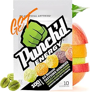 Punch'd Energy, All Natural Cafeine Gummies, 10 Gummies = 100mg Cafeïne per Pack (box van 10) Clean Label, Green Coffee Energy Chews, Ultra Low Glykemie, Lage Calorie, Vitamine C