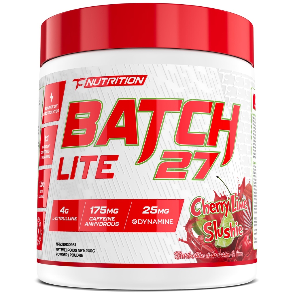 Batch 27 LITE Pre Workout Powder - Clean Energy, Muscle Pumps, Strength & Endurance - L Citrulline, Beta Alanine, Caffeine, Dynamine, & Electrolytes - 20 Servings, Peach Rings (Cherry Lime Slushie)