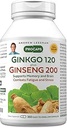 ANDREW LESSMAN Ginkgo 120 Plus Ginseng 200mg - 360 Capsules - Standaard Extract Blend to Support Brain, Memory and Cognitive Function. Adaptogeen, Stress en vermoeidheid bestrijden. Geen additieven