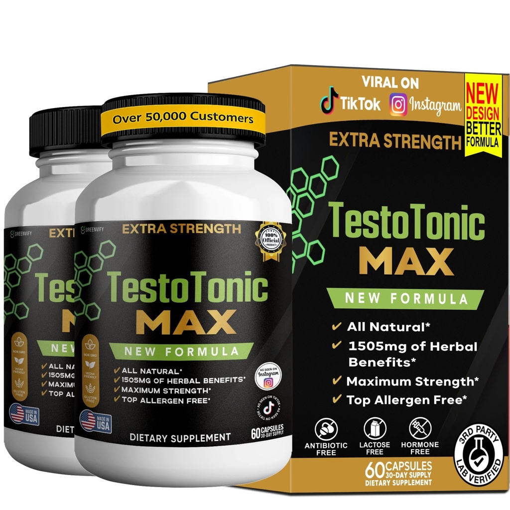 TestoTonic MAX Dietary Supplement, New Formula, Herbal Blend, 60 Capsules (1)