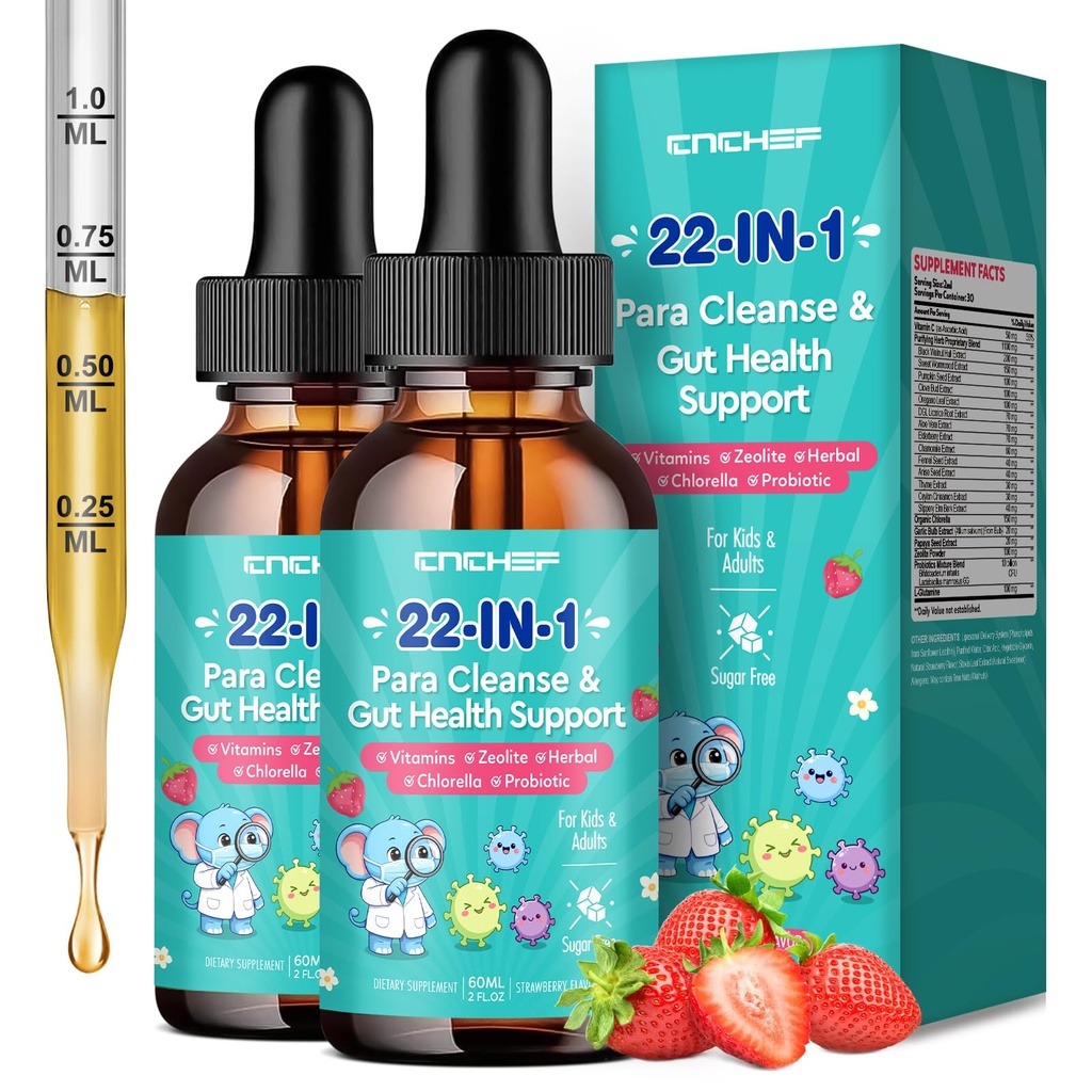 22-in-1 para Cleanse & Gut Health Drops – Advanced Liquid Supplement with Black Walnut, Wormwood, Zeolite, Chlorella & 10B Probiotics – Supports Digestive Health Detox for Kids & Adults – 4oz