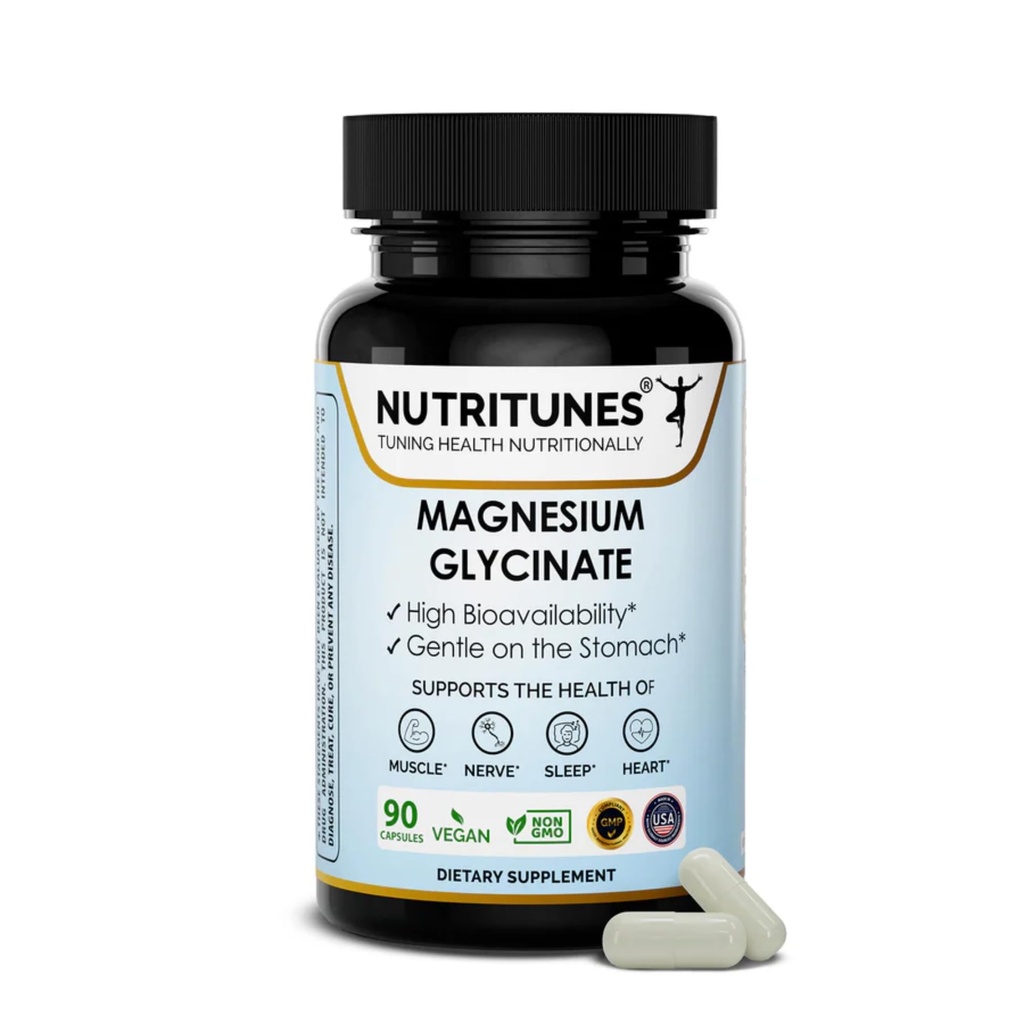Magnesium Glycinate–High Bioavailability, Gentle on the Stomach, Multi-Action Support for Nerve, Sleep, Muscle, Bone, and Cellular Health – Vegan, Non-GMO, Allergen-Free (90 Capsules)