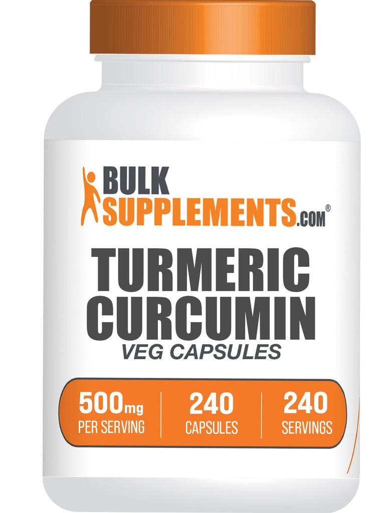BulkSupplements.com Turmeric 500mg Extract Capsules - Curcumin Supplements, Turmeric Curcumin - Gluten Free, 240 Veg Capsules (Pack of 1)