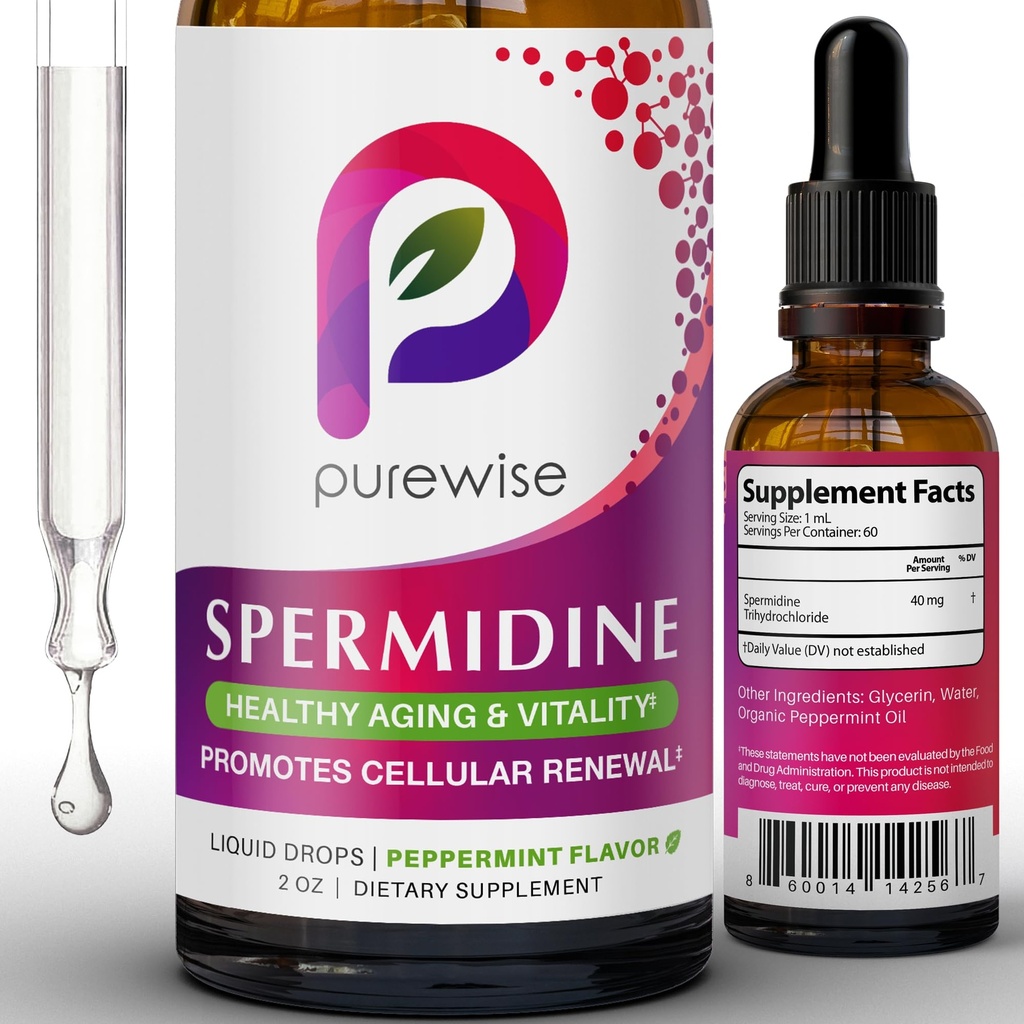 Spermidine Liquid Drops — 99.5% Pure | Double-Potency 40 mg | Cellular Renewal & Healthy Aging Support | Organic Peppermint Flavor | Pure Bioavailable Polyamine Supplement — 2 fl oz