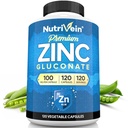 Nutrivein Premium Zink Gluconaat 100mg - 120 Capsules: Hoge-sorptie Zink Gluconaat Supplementen voor Whole-Body Well-Being - Essentiële elementen voor Wellness
