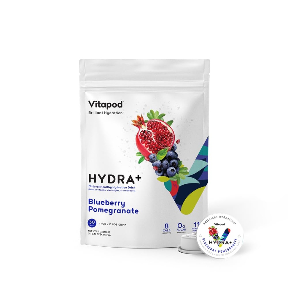 Vitapod Hydra+ Blueberry Pomegranate Healthy Hydration Mix - 30 Pods - Electrolytes, Antioxidants, Vitamin C, A, D, E - Water Enhancer and Beverage Mix Packet