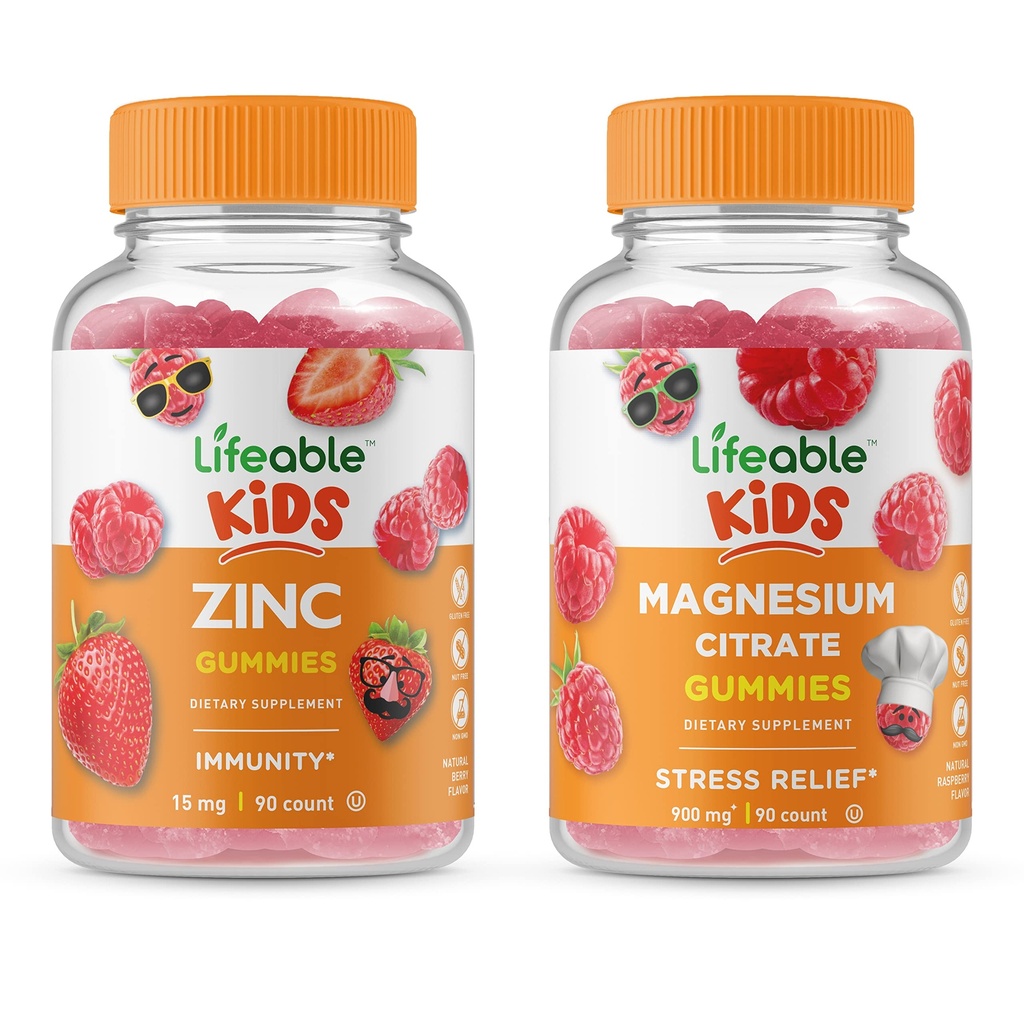 Levensvatbare Magnesium Kids + Zink Kids, Gummies Bundle - Grote Proeverij, Vitamine Supplement, Glutenvrij, GGO-vrij, Kauwgom