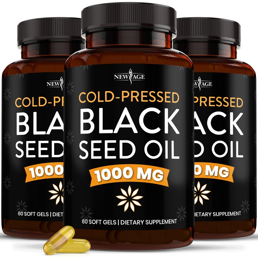 NEW AGE Black Seed Oil Softgel Capsules - Premium Cold-Pressed Nigella Sativa Producing Pure Black Cumin Seed Oil - Non-GMO & Vegetarian 90 Count (Pack of 3)
