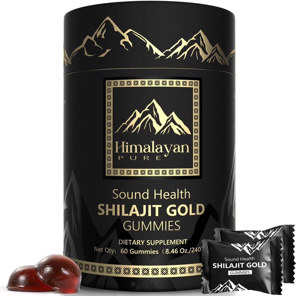 Shilajit Gold Gummies with Ashwagandha & Gokshura | 85+ Trace Minerals & Fulvic Acid for Men & Women | No Added Sugar, Vegan, Non-GMO | 60 Gummies