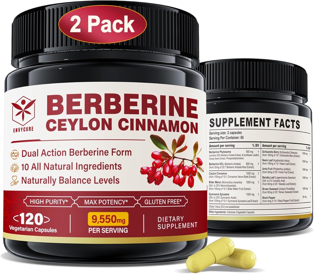 Berberine Supplement 1500mg met Ceylon Cinnamon, Bitter Melon, Banana Leaf & Botanical Extract voor Immune Support & Body Management, 10-in-1 Formule met Berberine HCL, Non-GMO, 240 Veggie Capsules