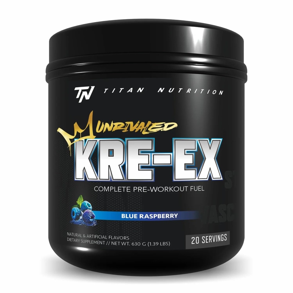 Titan Nutrition Kre-Ex Unrivaled Pre-Workout Powder - Intense 31g Ultra-Dosed Formula for Max Muscle Pump, Energy & Focus - Nitric Oxide Booster & Creatine Matrix for Strength (Blue Raspberry)