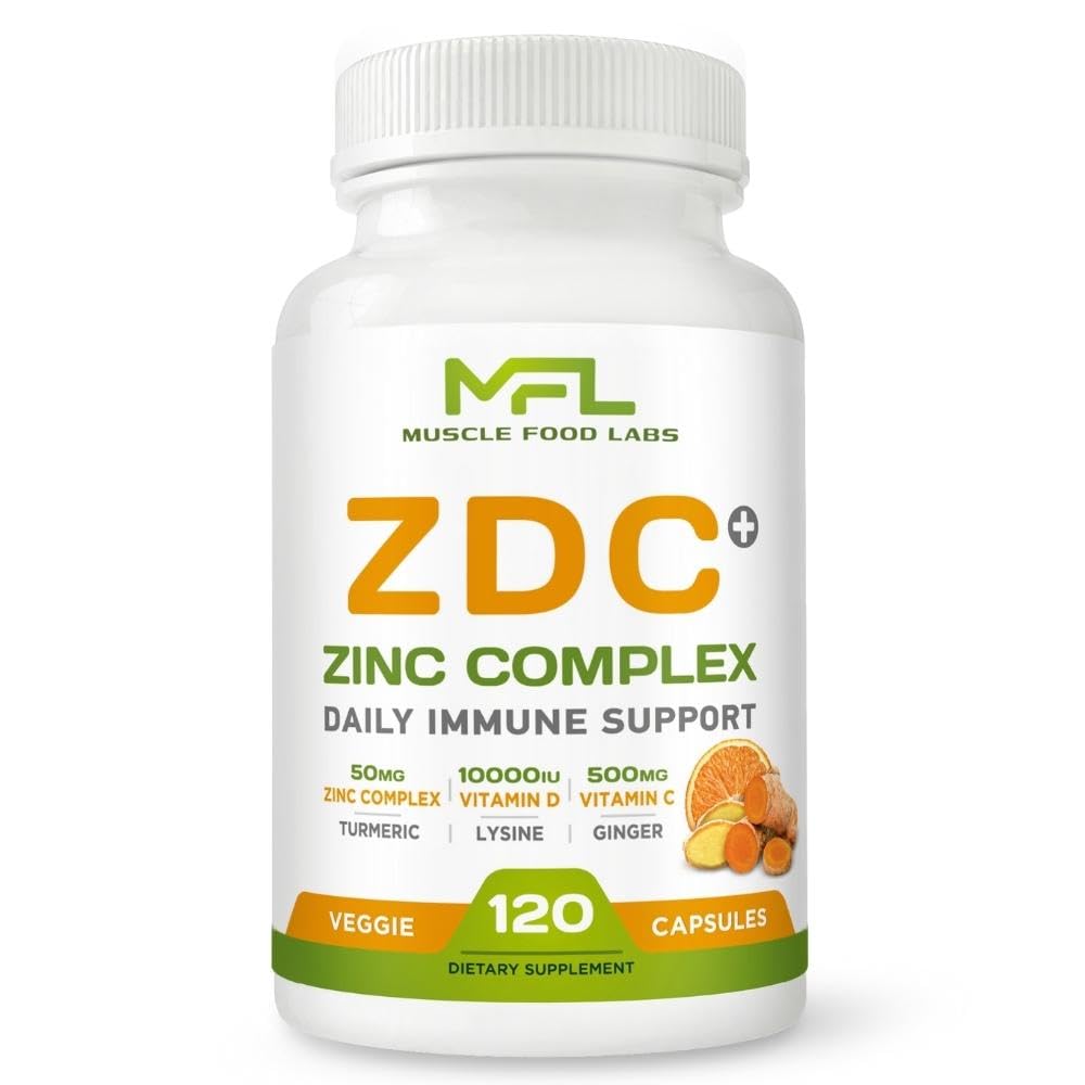 ZDC Plus | Vitamin C, 500mg | Vitamin D3, | Zinc, | Turmeric | Ginger | Lysine | Non-GMO & Gluten Free | 120 Veggie Caps | 120 Servings