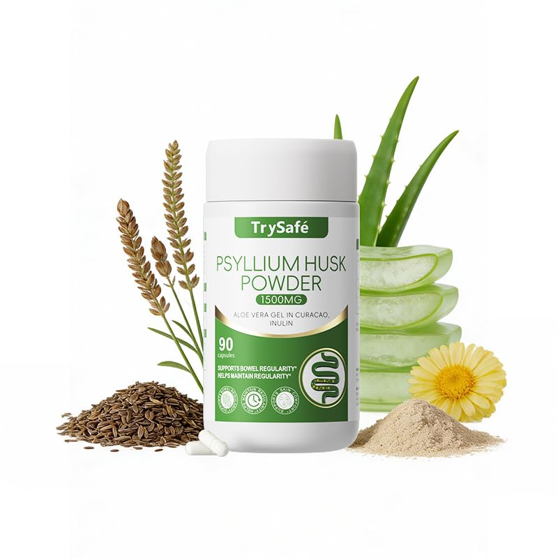 3-in-1 1500mg Psyllium Husk Powder with 200mg Aloe Vera Gel in Curacao & 75mg Inulin, Rich in Dietary Fiber - Regularity, Bloating Relief & Digestive Health, Support Intestinal Health*