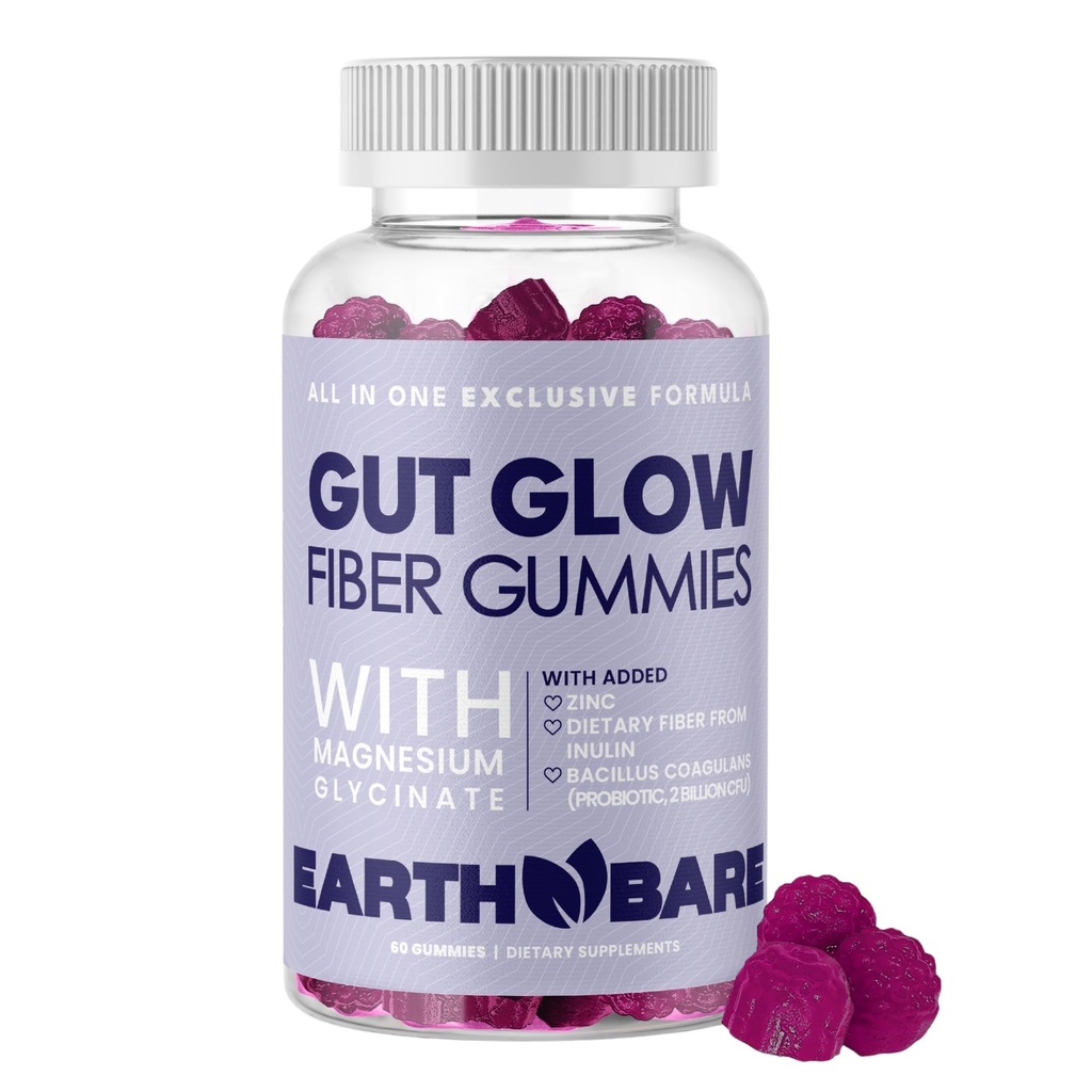 Gut Glow Fiber Gummies – Prebiotic Fiber Supplement with Inulin & Apple Pectin – Sugar-Free, Vegan, & Non-GMO – Magnesium Glycinate for Digestion Health – Berry Flavor – 60 Gummies