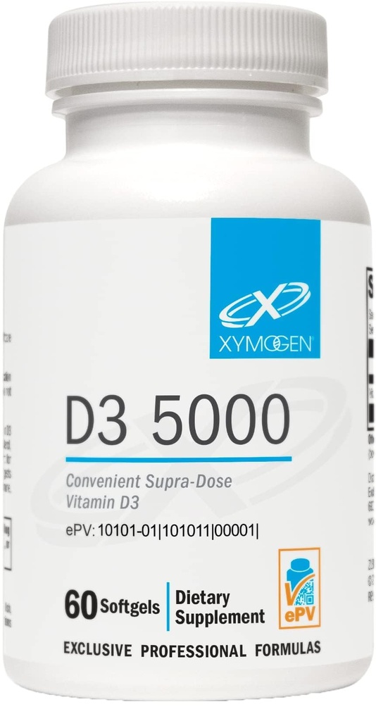 XYMOGEN D3 5000 - Bioavailable Vitamin D3 5000 IU (125 mcg) - High Strength Vitamin D Supplement for Immune Bone and Heart Health Support - 60 Softgels