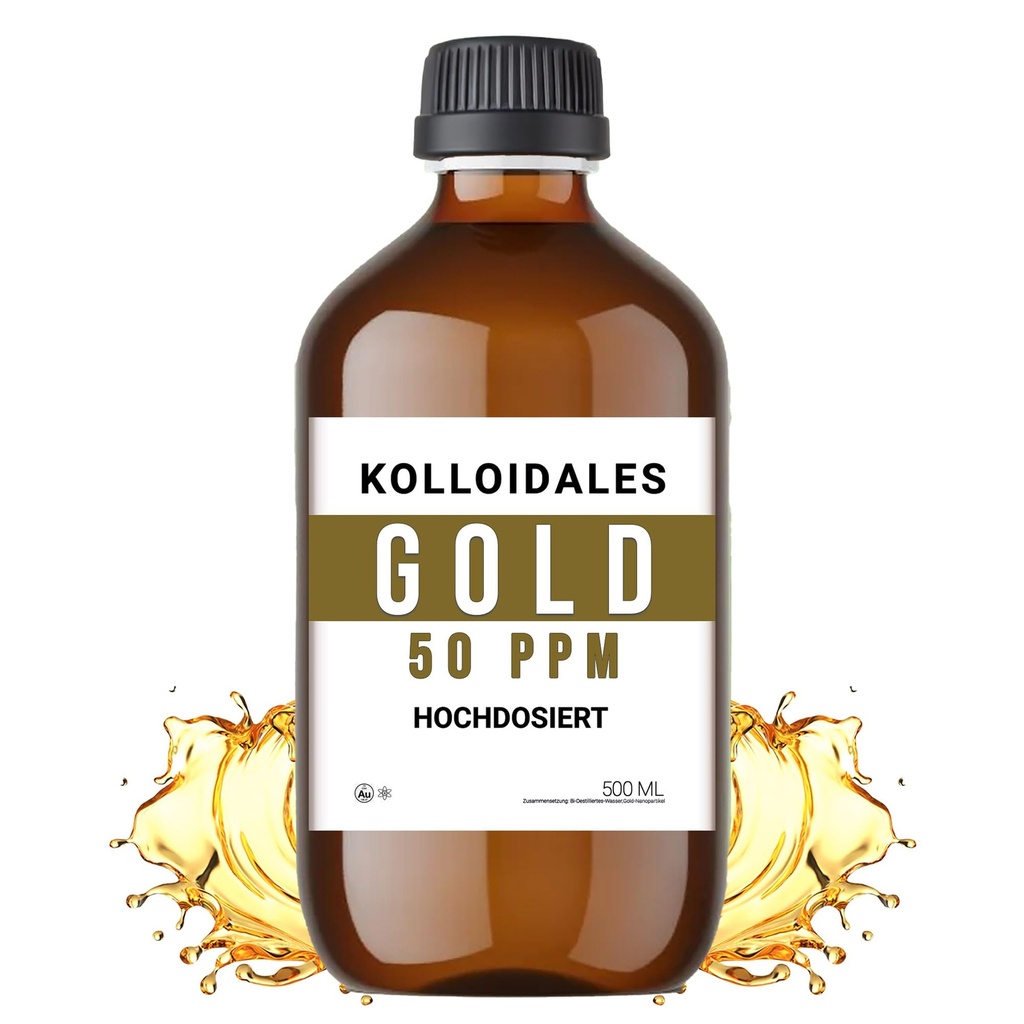 Colloïdaal Gold Solution, 50 PPM, 500ml, Hoge Zuiverheid 99,99%