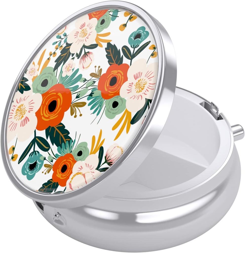 Nipichsha pil Box, kleine pil geval voor portemonnee & Pocket, schattige reis medicijnen Organisator, draagbare geneeskunde container houder om vitamines te houden, medicijnen, visolie & supplementen, witte bloemen