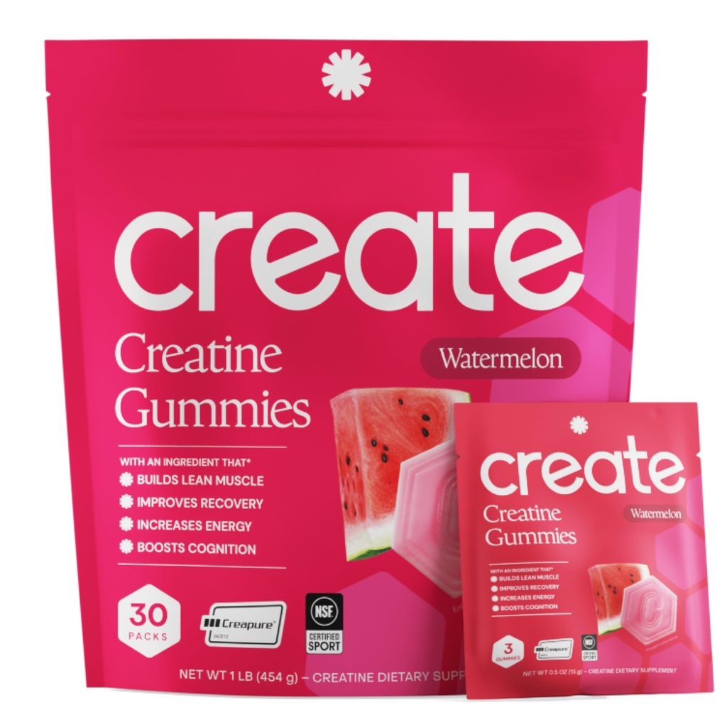 Create Creatine Gummies – Single-Serve Packs – 30ct – Watermelon | NSF Certified for Sport – Made with Creatine Monohydrate, Vegan & Gluten-Free, Anti-Melting Formula, 3 Gummies per Pack