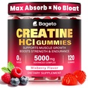Creatine HCl Gummies, 5000 MG Complex | 3000 MG Creatine HCl + 1g Turmeric + 500mg Beet Root + 500mg Electrolytes, Creatine HCl Gummies for Women & Men, for Muscles, Energy & Recovery, 0 Sugar 120 Ct