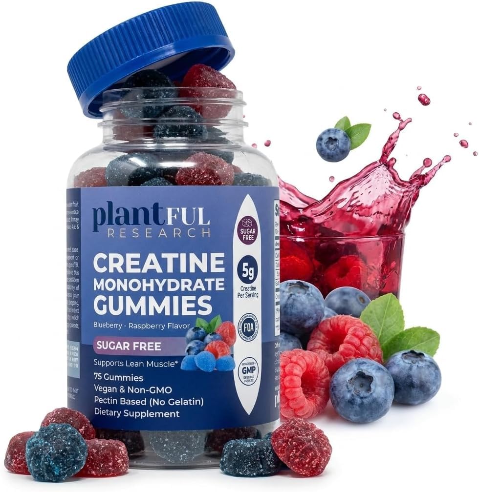 Creatine Monohydrate Gummies Sugar Free – 5g Creatine Per Serving – Blueberry Raspberry Flavor – Vegan, Non-GMO Creatine Supplement for Strength, Recovery & Workout Performance – 75 Gummies