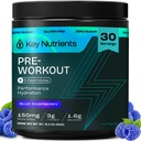 KEY NUTRIENTS Pre Workout Powder with 5 Electrolytes - Blue Raspberry No Sugar - 150mg Caffeine, L-Citrulline, Beta Alanine, L-Tyrosine - Natural Preworkout for Men & Women (30 Servings)