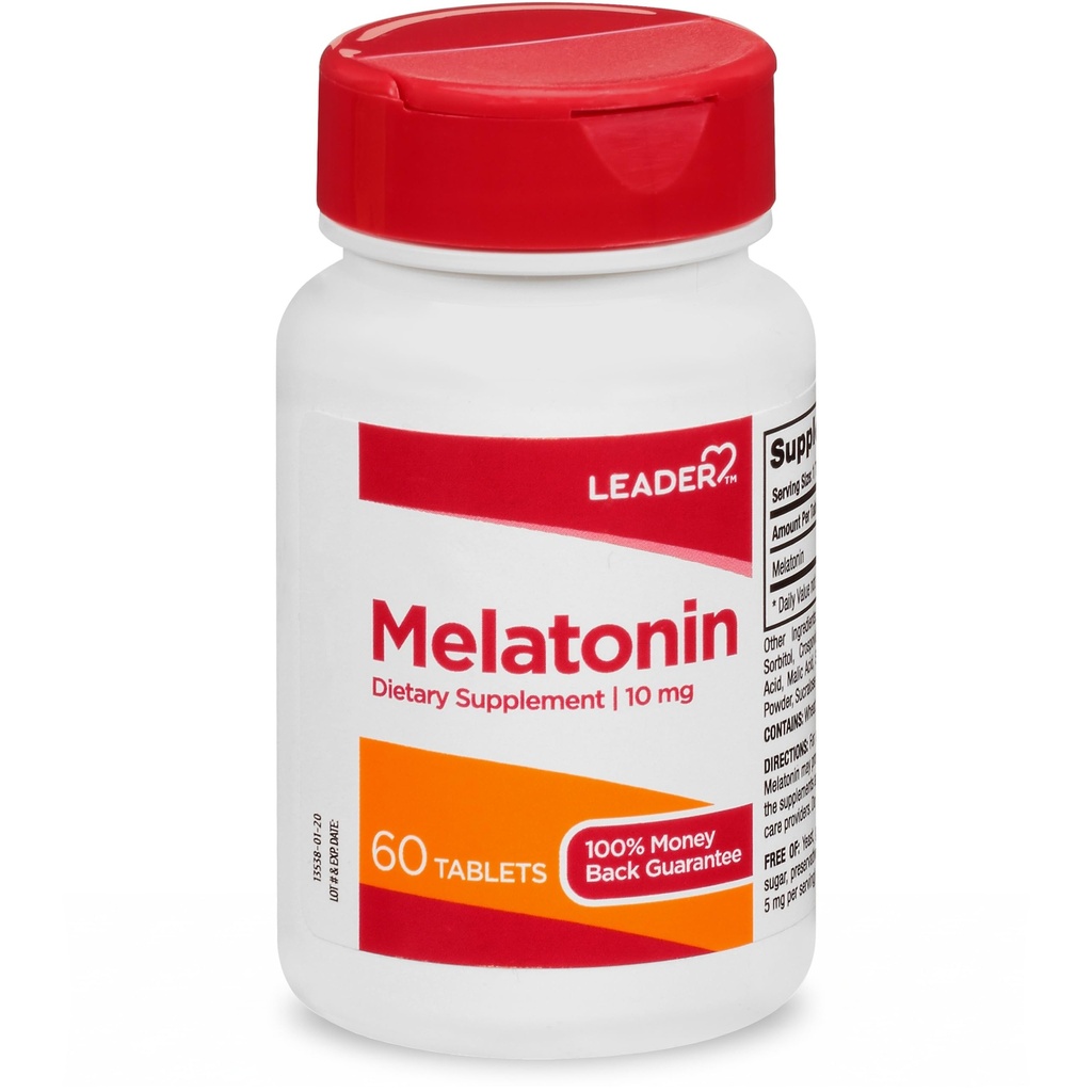 LEADER Melatonin 10MG Tablets 60 Ct. Promotes Sound Sleep & Relaxation, Maximum Strength, Fast-Acting Sleep Aid for Adults, Non-Habit Forming Deep Restful Sleep Supplement