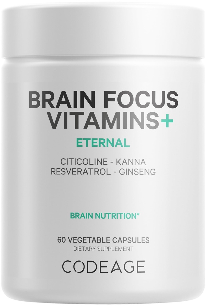 Codeage Hersen Focus Vitaminen + Nootropic Supplement met Citicoline als Cognizin, Panax Ginseng, Resveratrol, Gotu Kola, Vitamine B12 Methylcobalamine - Liposomale Levering - Non-GMO - 60 Capsules