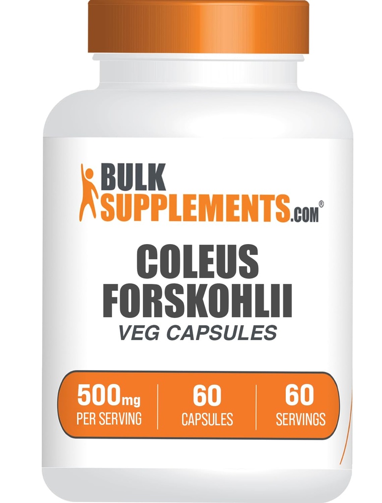 BulkSupplements.com Coleus Forskohlii Extract Capsules - Forskolin Supplement, Forskolin Capsules - Herbal Supplement, Gluten Free, 1 Capsule per Serving, 60 Capsules (Pack of 1)