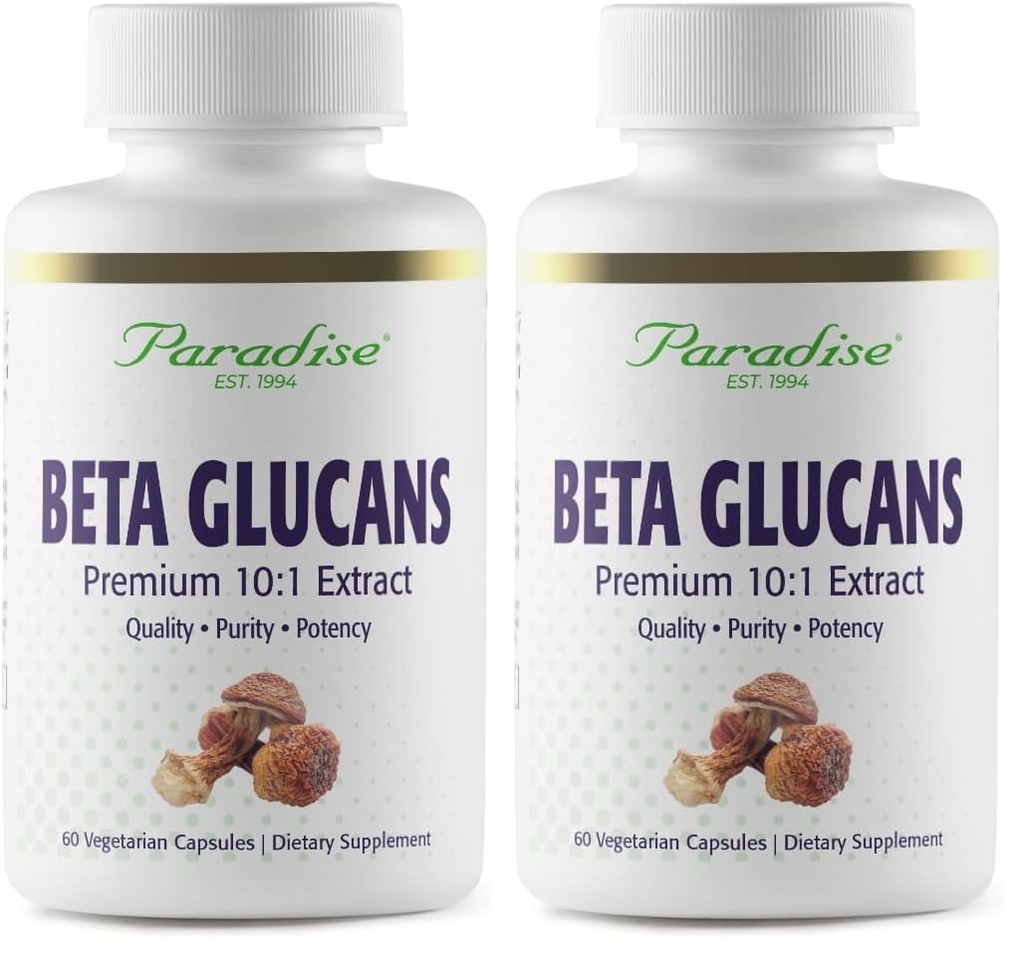 Paradise Herbs Beta Glucans, from Yeast Free Agaricus Mushrooms, Vegan, Non GMO, Gluten Free, 60 Count Vegetarian Capsules (Pack of 2)