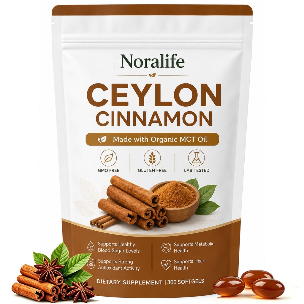 Noralife Ceylon Cinnamon 7200mg with MCT Oil Softgels 300 Count