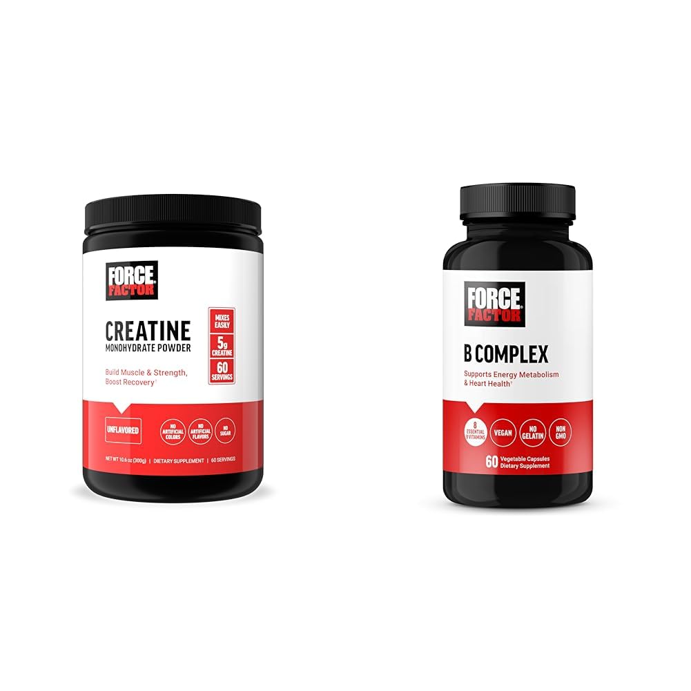 Force Factor Creatine Powder 60 porties en vitamine B complex 60 capsules bundel voor spier Gain, sterkte, energie, en snellere herstel
