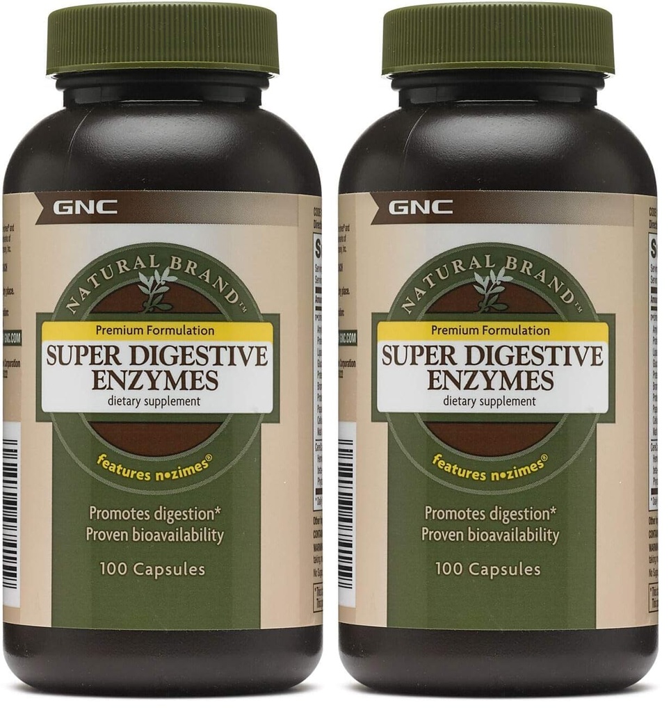 GNC Natural Brand Super Digestive Enzymes, Promotes Protein, Carbohydrate and Fat Digestion, 100 Capsules (Pack of 2)