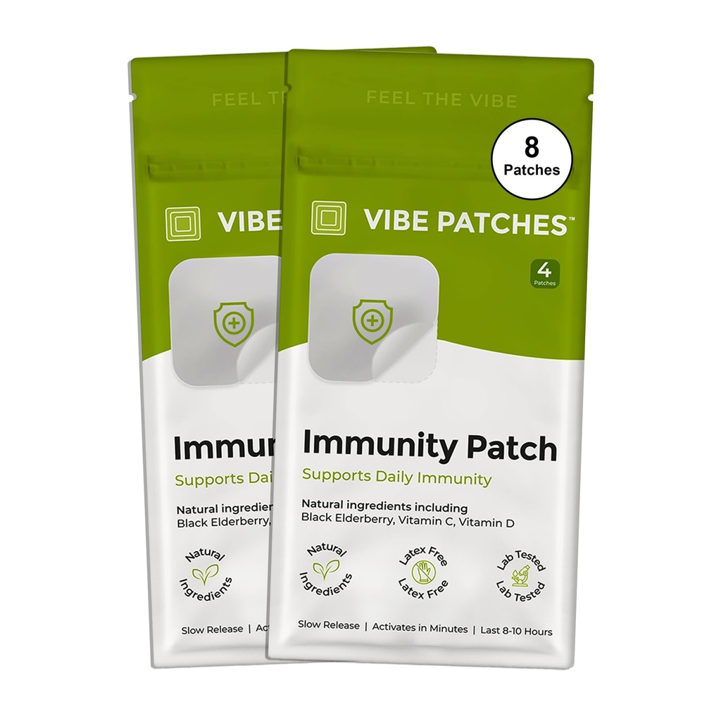 Immunity Patch | Wearable Wellness with Zinc Vitamin C Vitamin D and Black Elderberry | Long Lasting Patch for 10 Hours | Vegan & Latex Free | 4 Patches Per Pack, 2 Pack