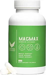 High Level Magmax Magnesium Glycinate Supplement for Adults, Supports Bone Health, Sleep, Heart, Muscle Function & Cramps, Gluten Free, Vegan, 275 mg, 90 Capsules