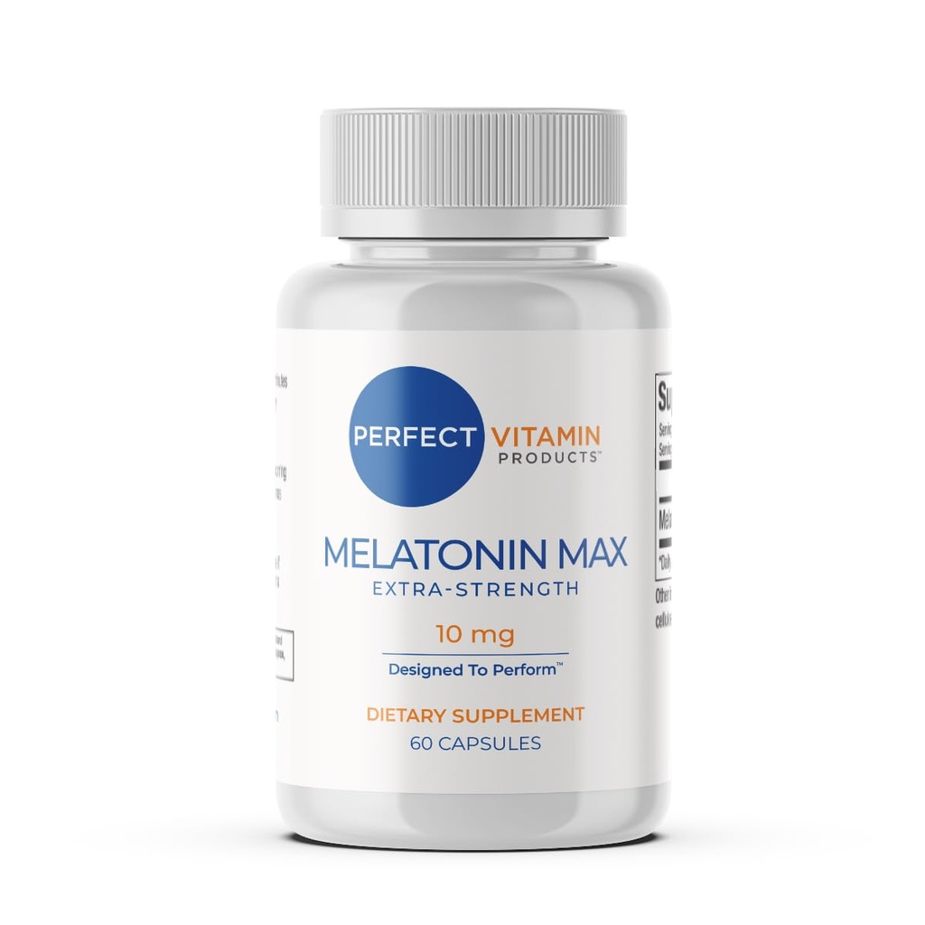 10mg Extra Strength Melatonin MAX – High Dosage Melatonin Supports Healthy Sleep Cycle and Jet Lag Adjustment – 100% Drug-Free, Vegan, Non-GMO, Gluten-Free (60 Capsules) (60 Capsule (Pack of 1))