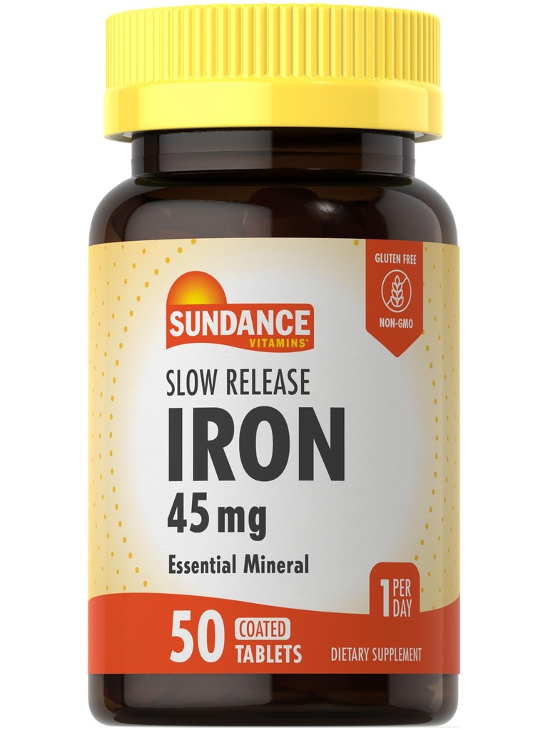 Sundance Iron 45mg Slow Release Pillen 50 Tablets Essentiële Minerale Supplement Vegetarische, niet-GMO, en Glutenvrije Formule