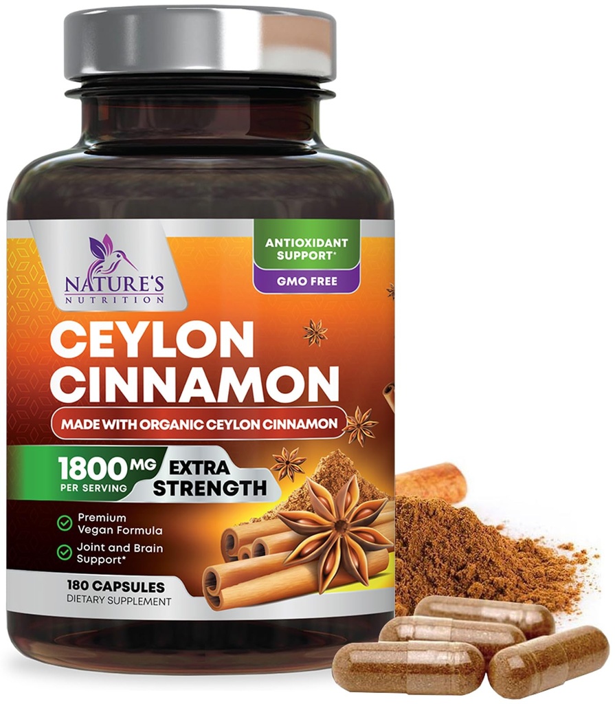 Biologische Ceylon Cinnamon Supplement 1800mg - Certified Organic Ceylon Cinnamon Powder Pillen - Energy & Heart Support for Women & Men, Bottled in USA, Antioxidant, Gluten Free, Non-GMO - 180 Capsules