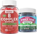 2 Pack Methylated Vitamine B Complex + 1 Pack Sugar Free 10g Prebiotic Fiber Supplement, Gummies voor volwassenen