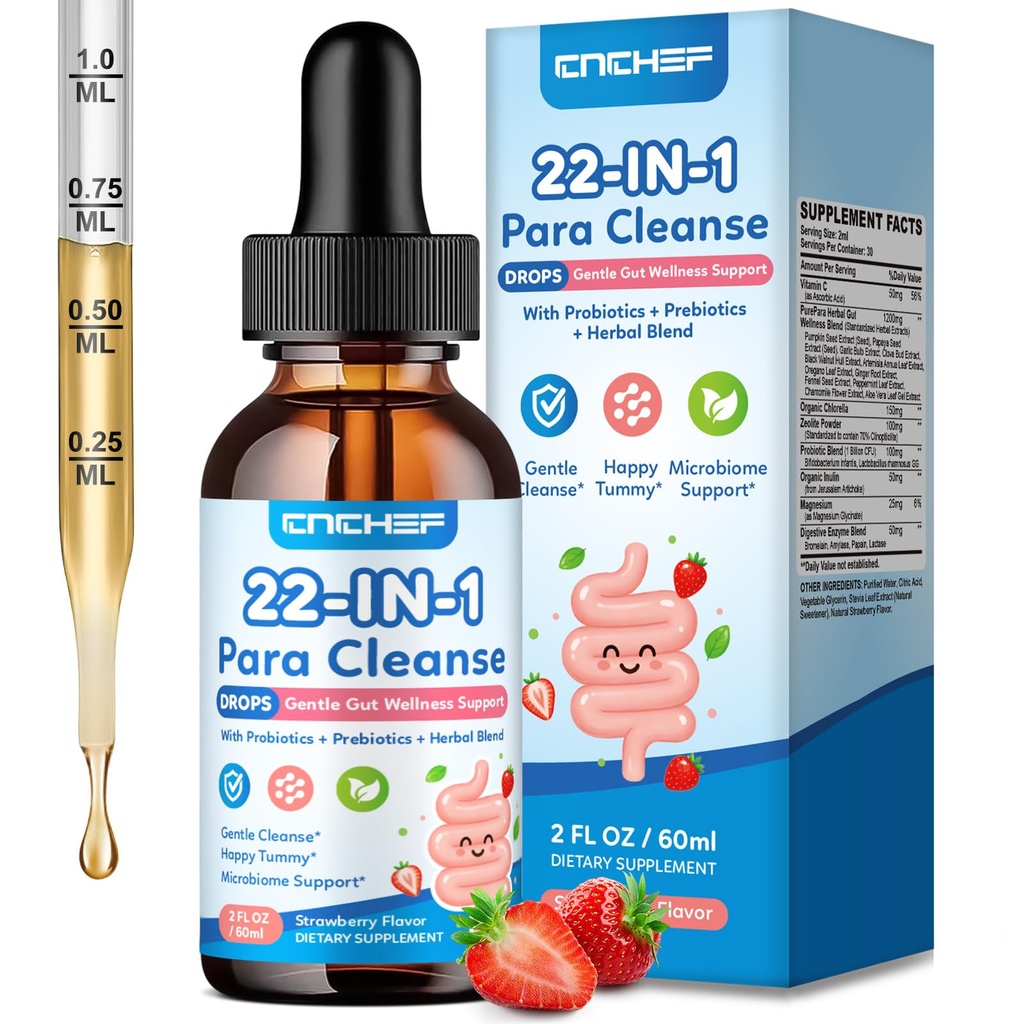 22-in-1 Parasite Cleanse for Humans & Kids, Herbal Gut Wellness Liquid Drops with Black Walnut, Wormwood, Clove, Zeolite, Chlorella, 10B Probiotics, Digestive Enzymes, Gut Balance Support, 2 Fl Oz