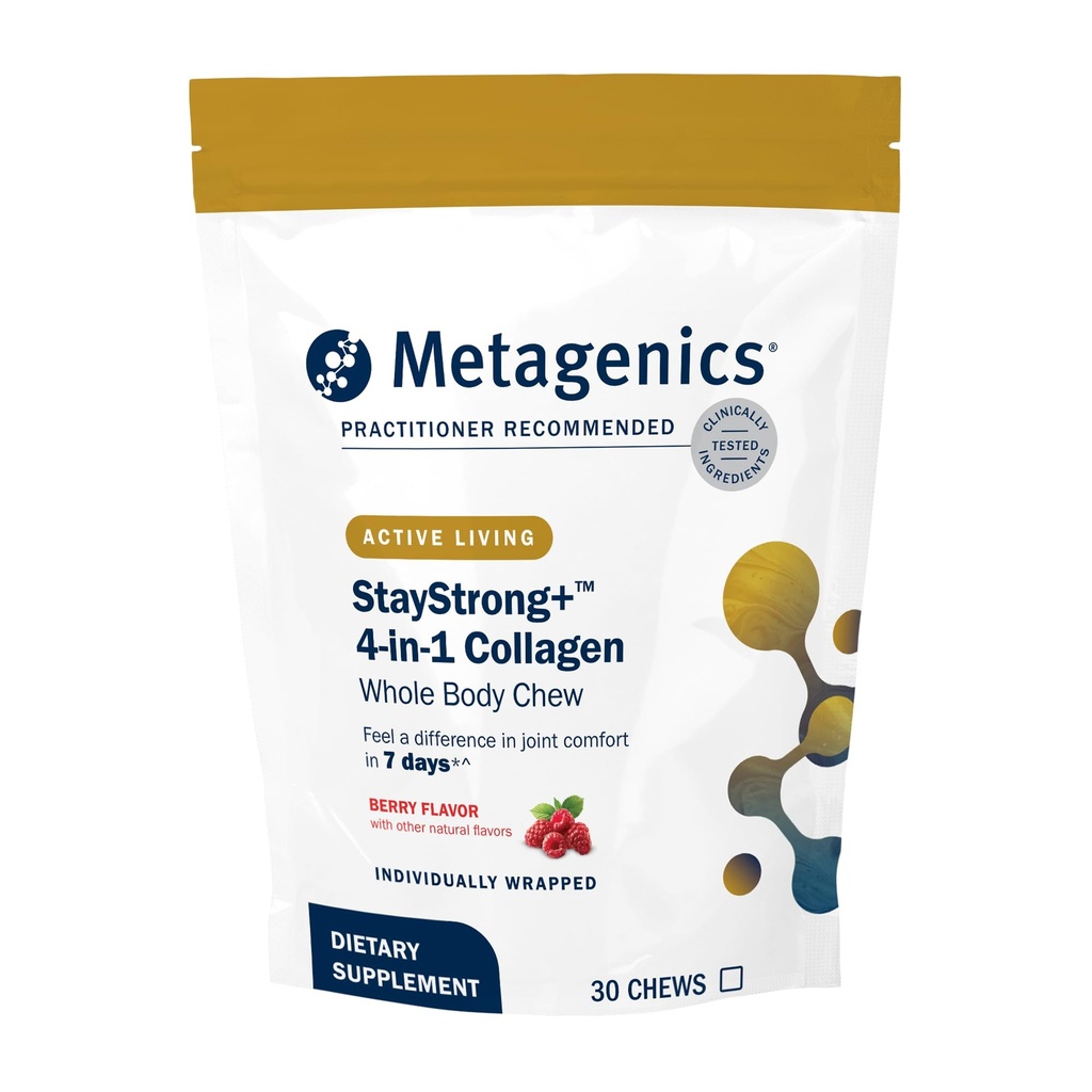 Metagenics StayStrong+ 4-in-1 Collagen Whole Body Chew - Multi Collagen Peptides & UC-II - Joint Support, Skin & Nail Health - Berry Flavor - 30 Chews