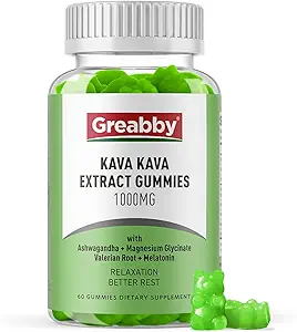 Kava Kava Gummies 1000mg per portie, slaapondersteuning, natuurlijke citroensmaak, 60 veganistische gummies, stressrelief & ontspanningssupplement