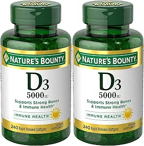 Nature's Bounty Vitamine D3, Immune Support, 125 mcg (5000iu), Rapid Release Softgels, 240 Ct - Pack of 2