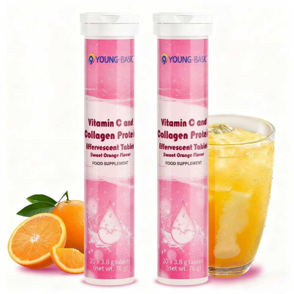 Vitamin C Effervescent Tablets with Collagen, Potent Immune Support VIT C with Collagen Supplement, Antioxidants Skin Radiance, Dissolvable Vitamin C 40 Tablets (Pack of 2), Sweet Orange Flavor