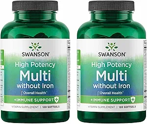 Swanson Multi Without Iron Multivitamine Health Supplement Iron-Free Formula 120 Softgels Sgels (2 Pack)