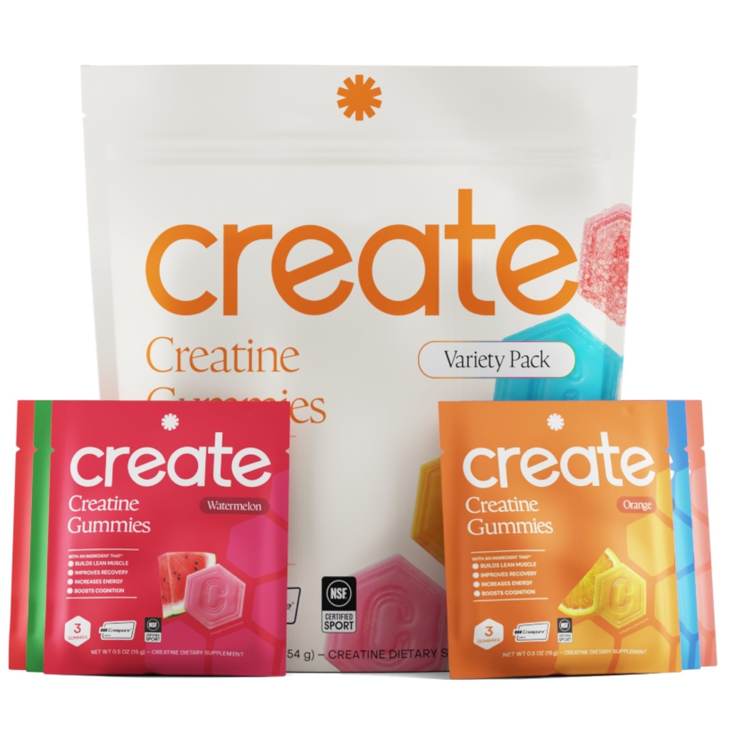 Create Creatine Gummies – Single-Serve Packs – 30ct – Variety Pack | NSF Certified for Sport – Made with Creatine Monohydrate, Vegan & Gluten-Free, Anti-Melting Formula, 3 Gummies per Pack